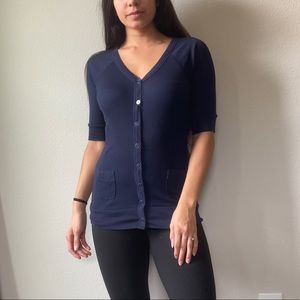 Navy blue button vneck shirt